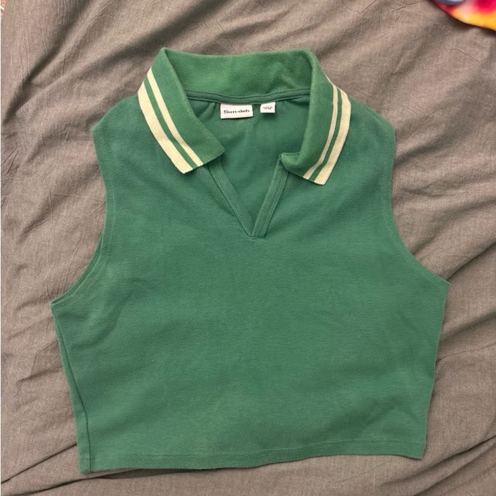 Green Sleeveless Polo Top